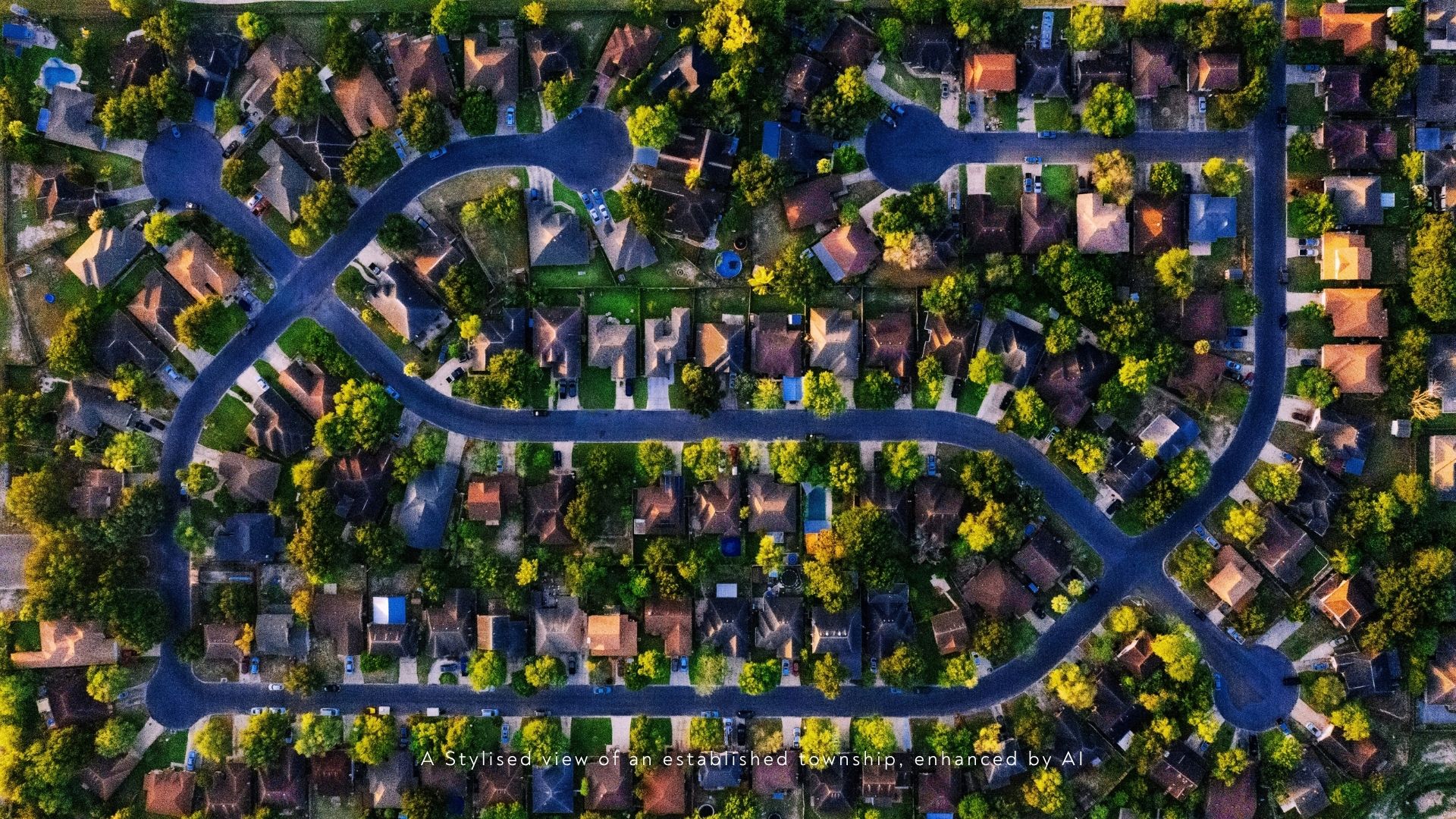 A Stylised view of an established township, enhanced by AI